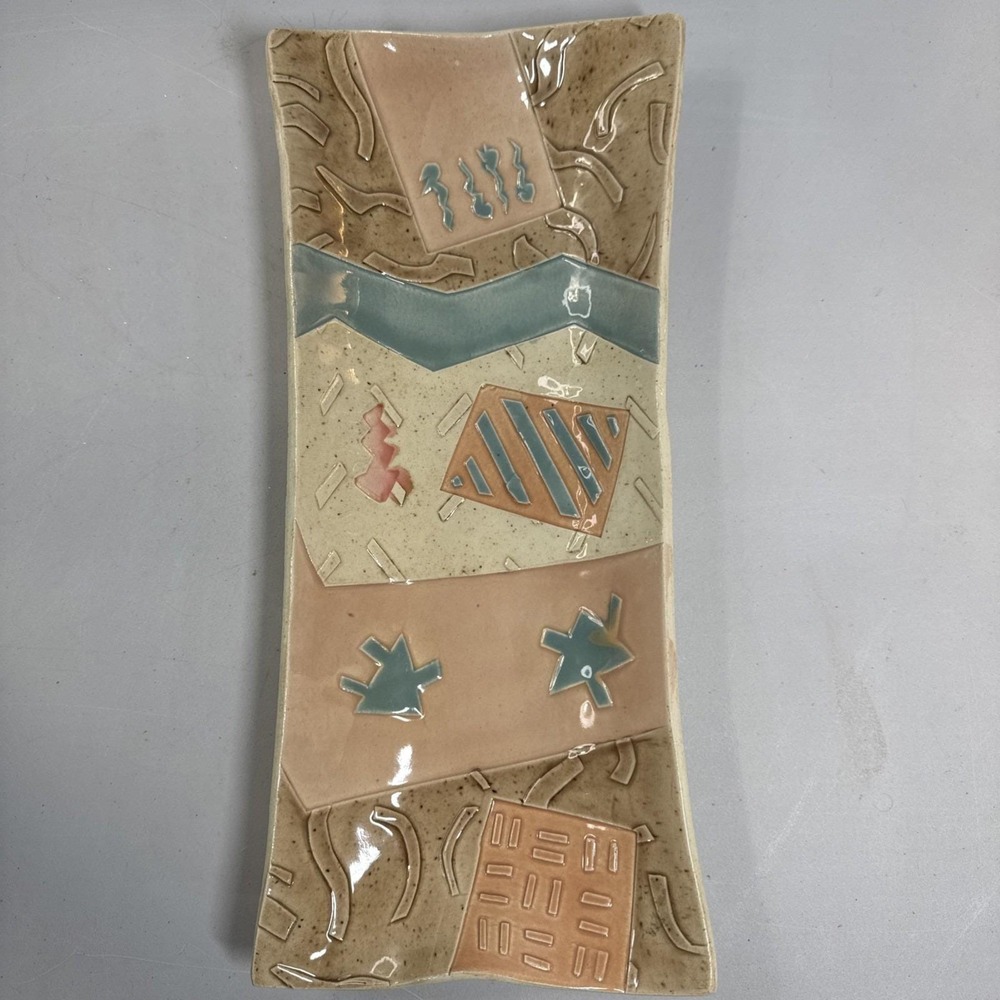 Vintage 1986 Demery Signed Memphis Milano Style Abstract Ceramic‎ Art Tray 15.5"